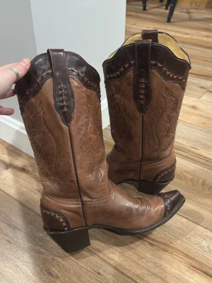 CORRAL Western Floral Stitched Snip Toe Brown Leather Cowboy Boots | Size 9 thumbnail 5
