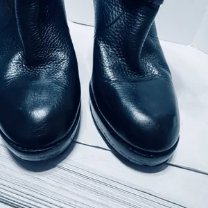 Coach Black Pebbled Leather Moto Boots Double Buckle Platform Block Heel Sz 10B thumbnail 4