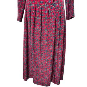 Vintage Talbots Medallion Print Midi Dress Gold Crest Button Long‎ Sleeve Red 6 thumbnail 5
