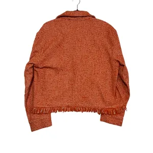 Ellison Orange Houndstooth Tweed Fringe‎ Hem Jacket Medium Shacket thumbnail 5