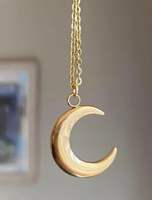 Handmade gold stainless steel celestial whimsical vintage simple moon necklace🌟 thumbnail 1