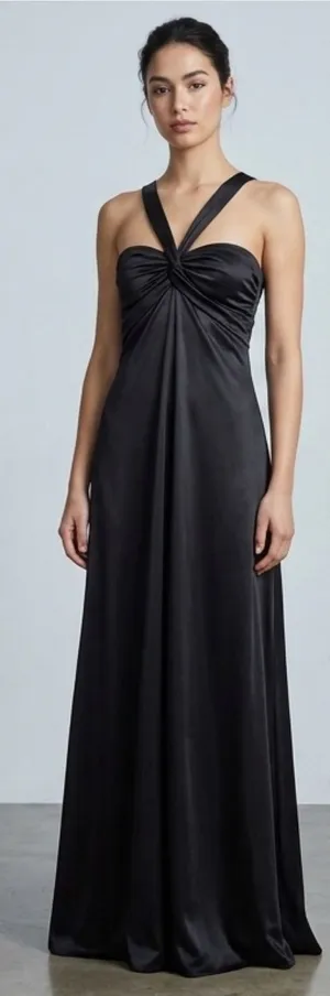 Windsor Maxi Dress Siz XS Black Satin Twist Front Crisscross Back 3/4 Homecoming thumbnail 1