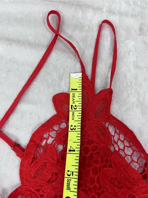 Red Lace bohemian tank top Strappy Camisole crochet peplum tiered bralette M thumbnail 5