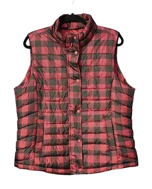 Gap Women's Red Black Buffalo‎ Plaid Puffer Vest XL thumbnail 1