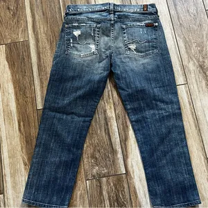 7 for all mankind blue crop straight leg jeans thumbnail 6
