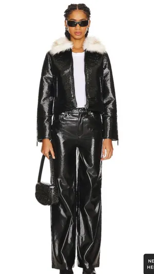 Revolve NWOT Unreal Fur Wet Look Aviator Jacket thumbnail 4