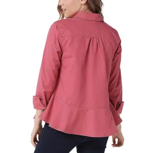 D & Co. 100% Cotton Pink‎ Collared Peplum Button Up Lightweight Shacket Size M thumbnail 2