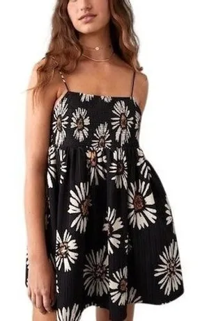 American Eagle Cami Mini Dress Womens XS Black Floral Smocked Daisy Boho Y2K 90s thumbnail 1