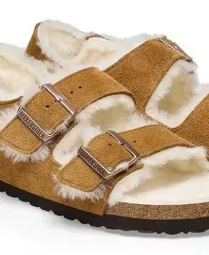 Birkenstock Milano shearling lining mink,leather sandals size 40 backstrap thumbnail 1