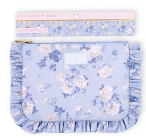 NWT LoveShackFancy x Yoobi - Light Blue Floral Ruffle Cosmetic Pouch thumbnail 1