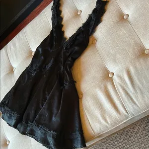 Urban Outfitters Black Satin Lace Trim Mini Dress Size Small thumbnail 4