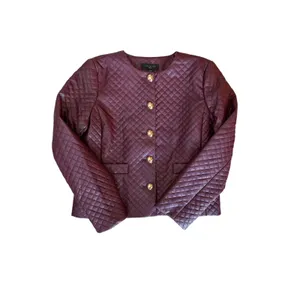 Talbots Petite Quilted Faux Leather Jacket 8P Burgundy Gold Crest Buttons thumbnail 10