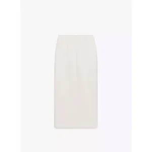 Zara Women Cream Button Front Midi Skirt Gold Brooch Contrast Waistband‎ Slit XL thumbnail 6