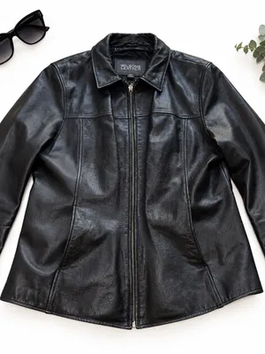 Wilsons Leather Black Genuine Leather Jacket Womens XL Zip Front Collared Fitted thumbnail 1