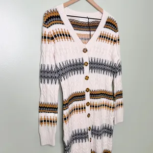 NWT Lucky Brand Fair Isle Nordic Stripe Button Front Sweater Dress Cream Large thumbnail 3