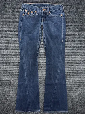 RARE Vintage True Religion Low Rise Twisted Flare Jeans Sz 26 x 33 Dark Wash Y2K thumbnail 2