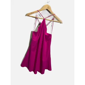 Deja Vu Halter Dress Women Medium Pink Strappy Open Back Flowy Party Summer Chic thumbnail 2