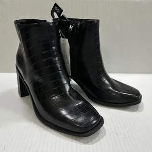 Time And Tru Boots Womens Size 8 Black Croc Ankle Zip Block Heel Square Toe NWT thumbnail 1