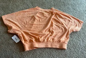 Active Wear Top Shirt Orange Peach Short Sleeves Large Size thumbnail 1