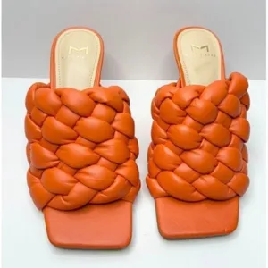 Marc Fisher LTD Dakina Orange Leather Woven Square Toe Heel‎ Mules Size 5.5 thumbnail 4