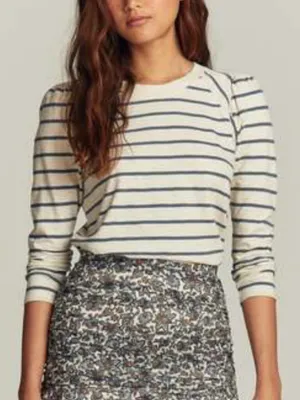 Veronica Beard Mason Baseball Tee Striped Ecru Slate XS $178 thumbnail 1