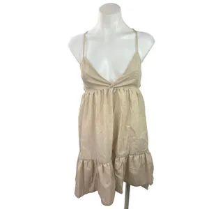 Commense Women's Beige Sleeveless V Neck Back Tie Camisole Tank Mini Dress Sz S thumbnail 2