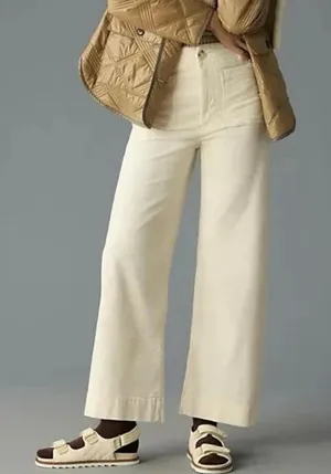 Maeve The Colette Cropped Wide Leg Corduroy Pants Women’s 20W Cream thumbnail 1