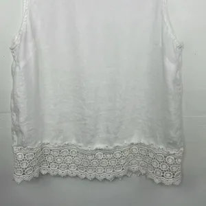 Marina Luna Linen White Crochet Trim Sleeveless Top size Medium thumbnail 3