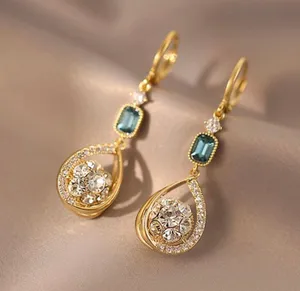18K Gold Plated CZ Cubic Zirconia Teardrop Shape Dangle Drop Earrings for Women thumbnail 3