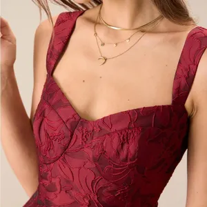 RIHOAS The Red Sweetheart Neck Jacquard Midi Dress M thumbnail 4