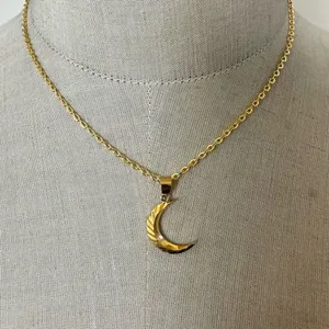 Gold tone Crescent Moon Necklace thumbnail 3