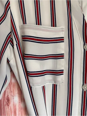 Express Outlet White Convertible Sleeve Red Striped Long Sleeve Shirt Dress Sz S thumbnail 7