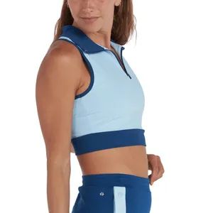 Thrive Societe Blocked Blue Spin Collared Crop Size Small thumbnail 7