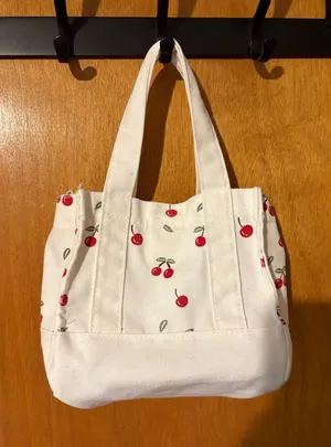 Shein Small Canvas Cherry Print Tote Bag thumbnail 1
