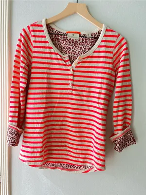 Maison Scotch• Hot Pink & Cream Striped/Leopard Print Henley• Sz 2 thumbnail 7