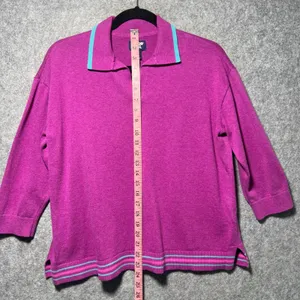 Lands End Magenta Pink Polo 3/4 Sleeve‎ Collared Knit Sweater Top Size M thumbnail 3