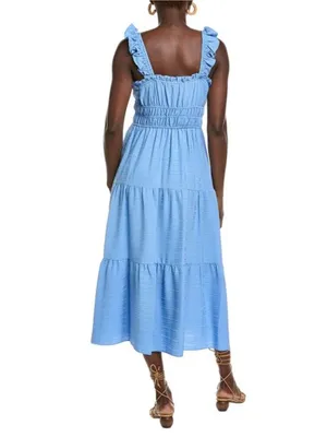 Moda Tara Women's Windowpane Ruffle Midi Dress Peri 10 Blue Tiered Crinkle thumbnail 3