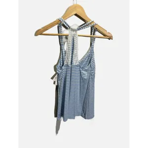Saskia‎ Collection Tank Top Women Large Blue Striped Lace Racerback Casual Cami thumbnail 5