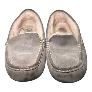 UGG Ansley Suede Shearling Moccasin Slippers Grey House Shoes Womens‎ Size 9 M thumbnail 2