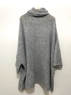 Free People Oversized Gray Cowl Neck Turtleneck wool alpaca Tunic Sweater m/l thumbnail 8