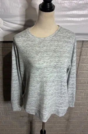 Natori Womens Gray Space Dye Long Sleeve Crewneck Loungewear Top‎ Small thumbnail 1