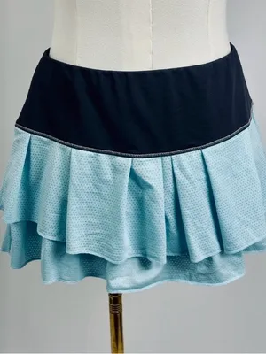 Lucky in Love Light Aqua Blue Ruffle Tennis Skirt with Charcoal Waistband thumbnail 12