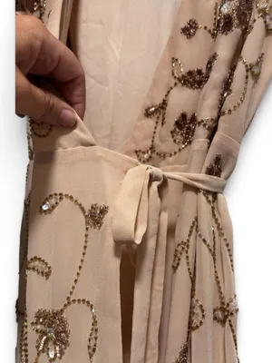 BHLDN Anthropologie Plymouth Floral Beaded Blush Maxi Wrap Dress | Size 4 thumbnail 6