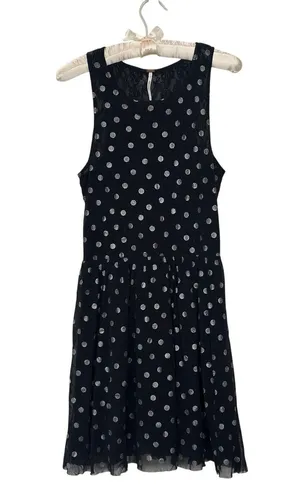 FREE PEOPLE Sheer Lace Metallic Drop Waist Black White Polka Dot Mini Dress thumbnail 2