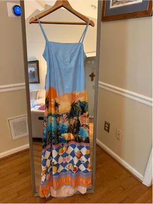 Women's Paper Heart Maxi Dress XS Blue Orange Coastal Print thumbnail 2