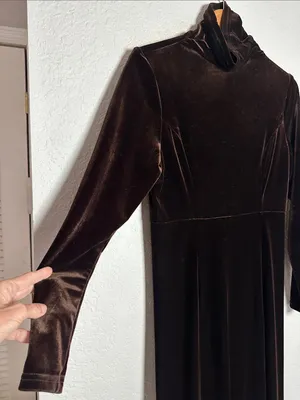Vintage Moda Brown Velvet Long Sleeve Maxi Dress Chic 70s Mod Classic Goth Fall thumbnail 2