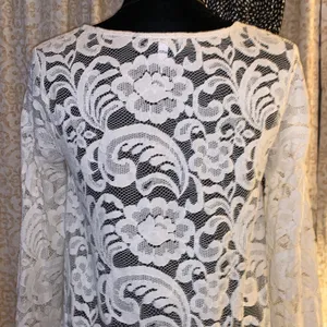 Express Size S Cream Lace Long Sleeve Top thumbnail 8