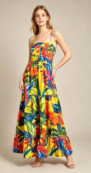 NWOT Farm Rio Cotton Bright Nature Maxi Sundress Multicolor Size XS thumbnail 1