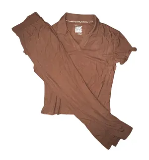 Muk‎ Luks Womens Brown Ribbed Knit Lounge Set Polo Top and Pants Small A685249 thumbnail 1