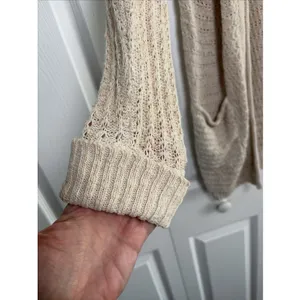 Pink Rose Open Front Cardigan Womens Size M Cream Pointelle Knit Boho Cotton thumbnail 2